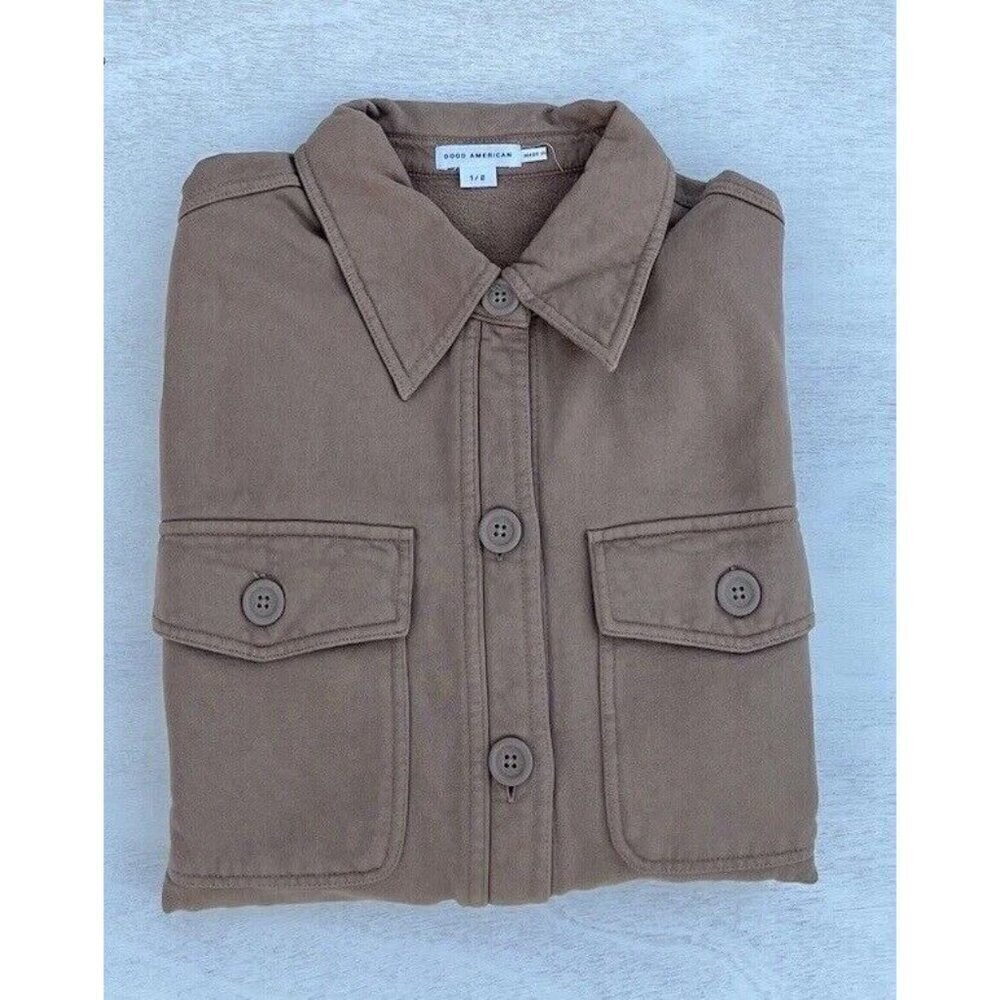 GSO235 Good American Cotton Fleece Shacket Shirt Jacket Size 1/2 - Picture 6 of 10
